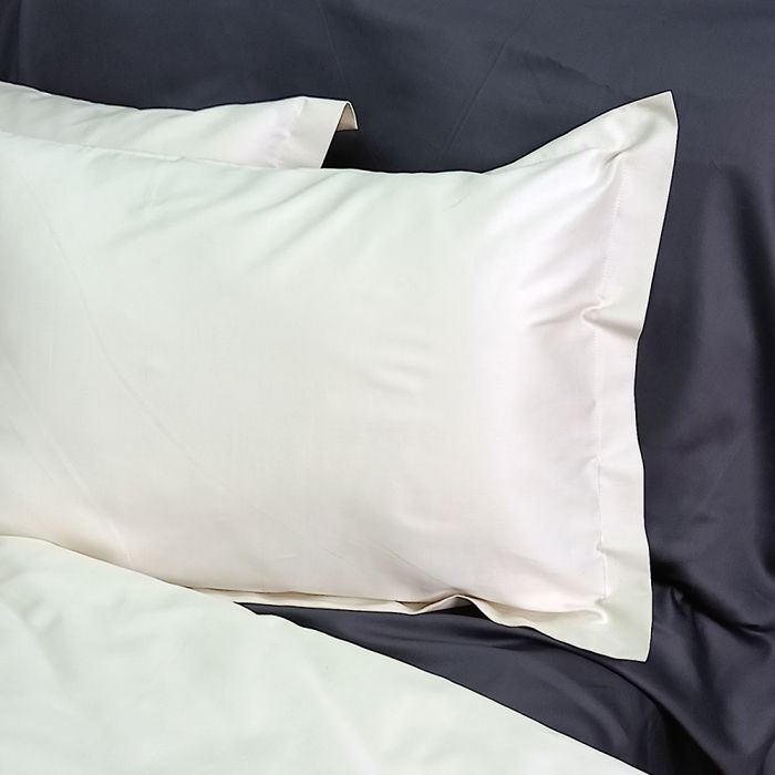 Постільна білизна ДУЕТ MILK CHAMPAGNE/ANTHRACITE Premium Сатин MERISET - Сімейний на резинці