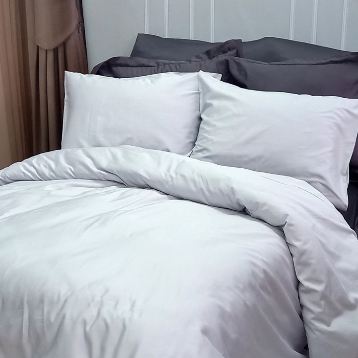 Постільна білизна ДУЕТ PLATINUM/ANTHRACITE Premium Сатин MERISET - Сімейний на резинці