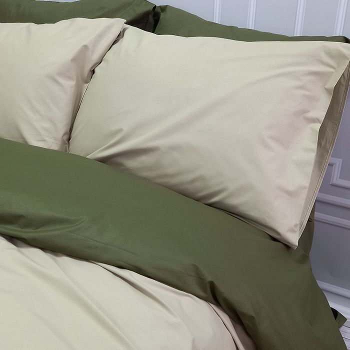 Постільна білизна ДУЕТ Світла оливка/Темний Хакі Ранфорс MERISET - Сімейний на резинці