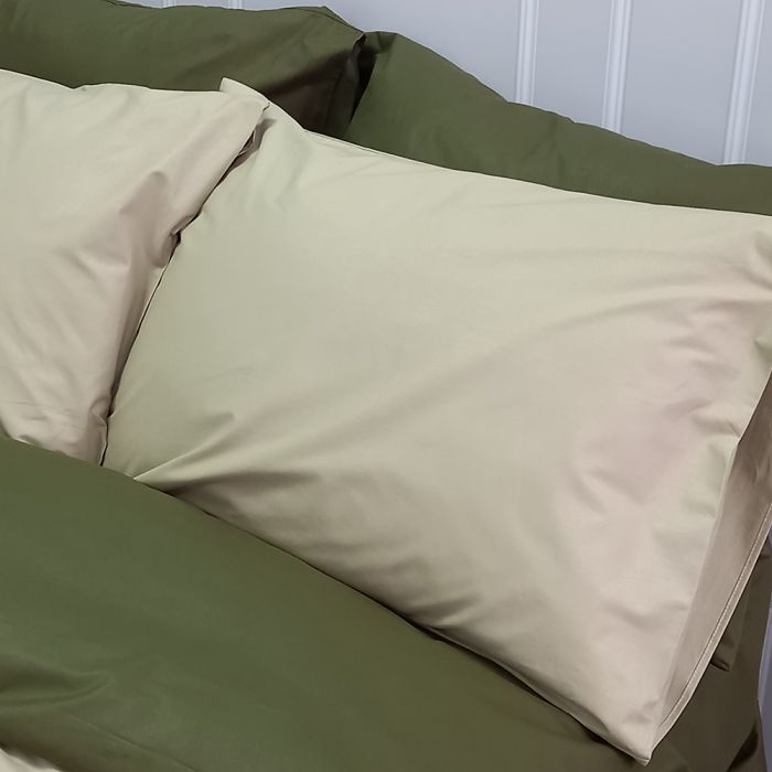 Постільна білизна ДУЕТ Світла оливка/Темний Хакі Ранфорс MERISET - Сімейний на резинці