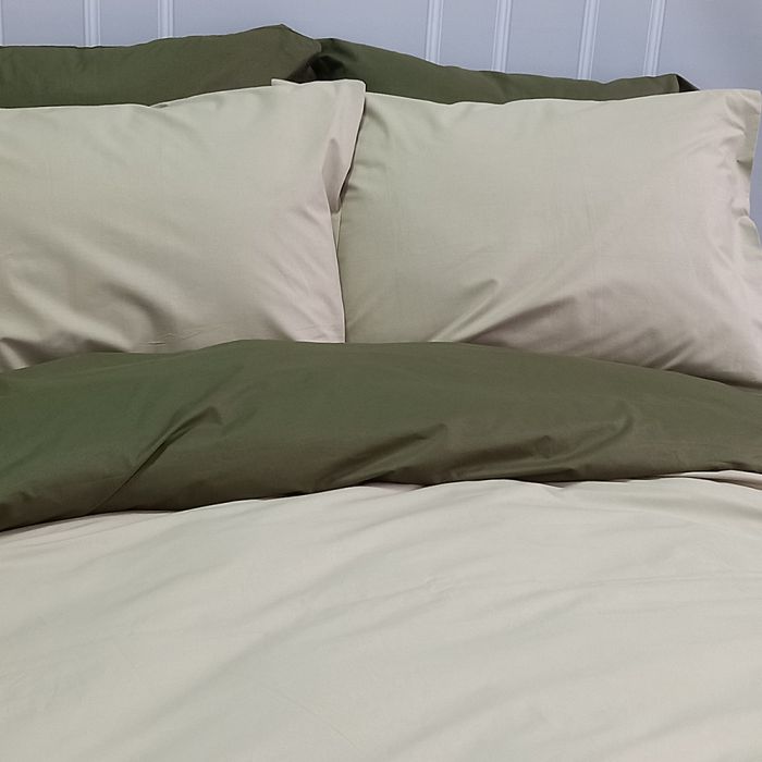 Постільна білизна ДУЕТ Світла оливка/Темний Хакі Ранфорс MERISET - Сімейний на резинці