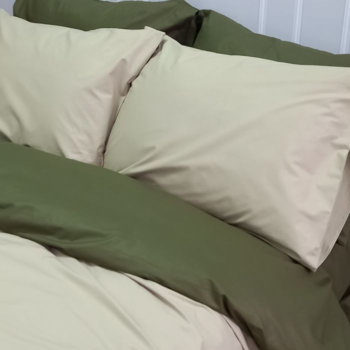 Постільна білизна ДУЕТ Світла оливка/Темний Хакі Ранфорс MERISET - Сімейний на резинці