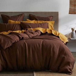 Постільна білизна ДУЕТ Коричневий/Охра Ранфорс MERISET - Сімейний на резинці