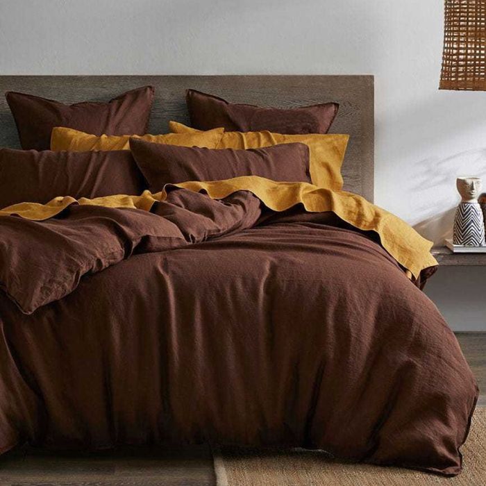 Постільна білизна ДУЕТ Коричневий/Охра Ранфорс MERISET - Сімейний на резинці