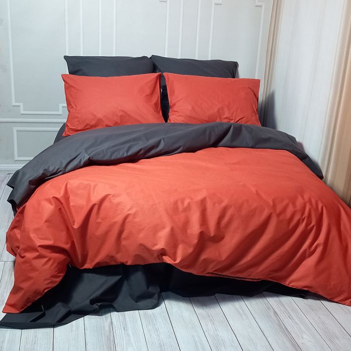 Постільна білизна ДУЕТ Теракот/Антрацит MERISET - Сімейний на резинці