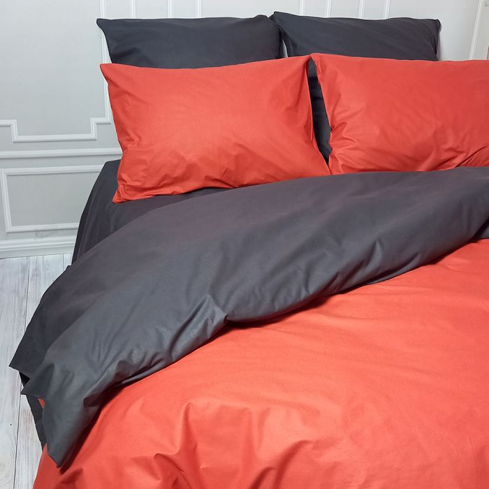 Постільна білизна ДУЕТ Теракот/Антрацит MERISET - Сімейний на резинці
