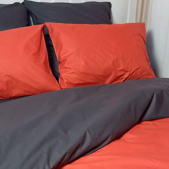 Постільна білизна ДУЕТ Теракот/Антрацит MERISET - Сімейний на резинці