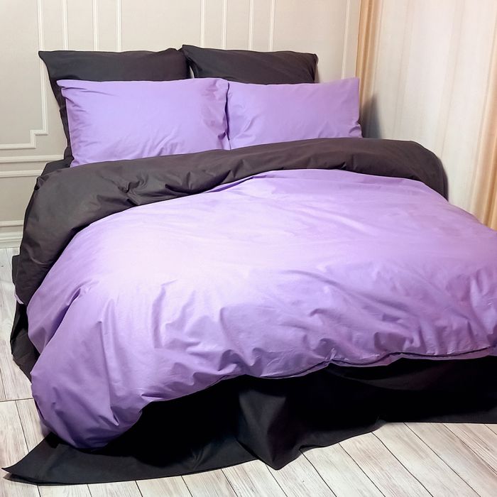 Постільна білизна ДУЕТ Лавандовий настрій/Антрацит MERISET - Сімейний на резинці