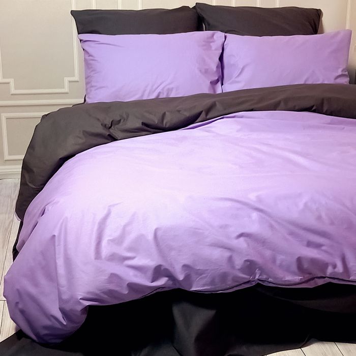 Постільна білизна ДУЕТ Лавандовий настрій/Антрацит MERISET - Сімейний на резинці