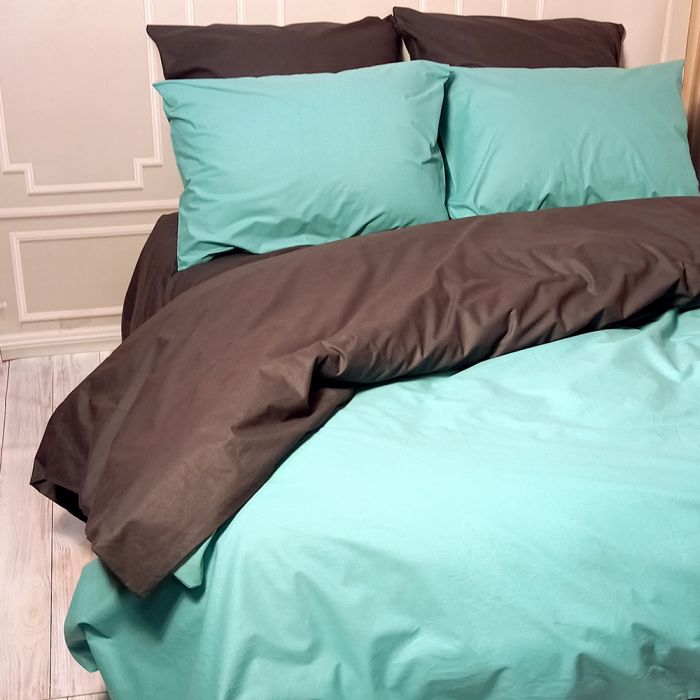 Постільна білизна ДУЕТ М'ятна лагуна/Антрацит MERISET - Сімейний на резинці