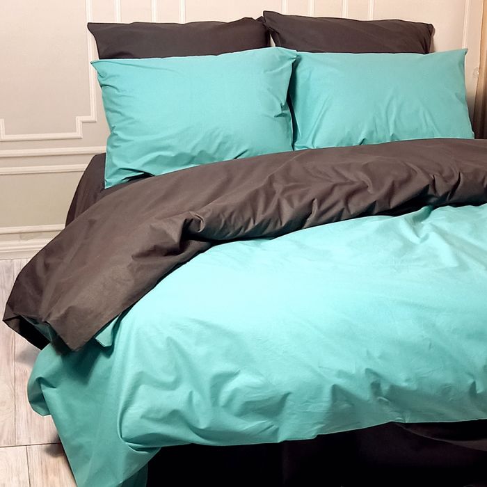 Постільна білизна ДУЕТ М'ятна лагуна/Антрацит MERISET - Сімейний на резинці