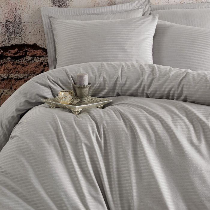 Постільна білизна SOFT GRAY Elite Сатин страйп MERISET - Сімейний на резинці