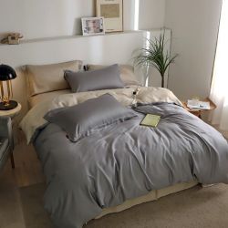 Постільна білизна ДУЕТ TRUE GREY/DESERT SAND Premium Сатин однотон MERISET - Сімейний на резинці