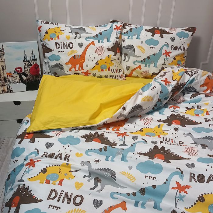 Постільна білизна Динозаври Ранфорс MERISET - Сімейний на резинці