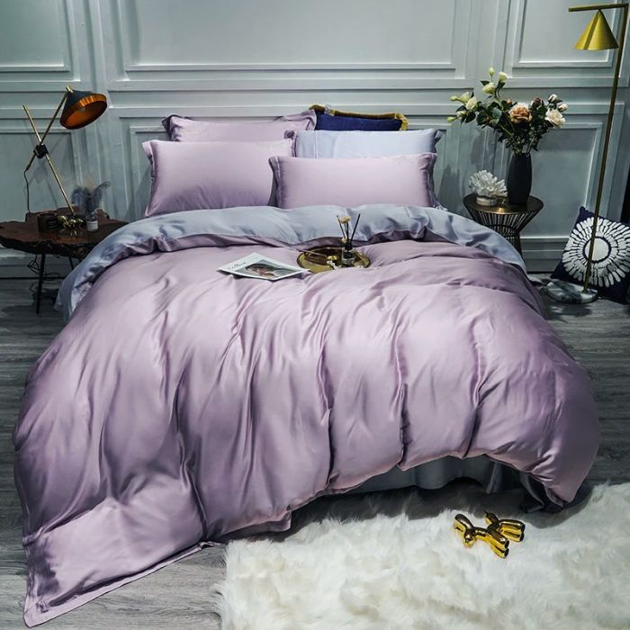 Постільна білизна LILAC FOG/PLATINUM Premium Сатин однотон MERISET - Сімейний на резинці