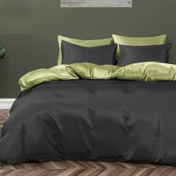 Постільна білизна ДУЕТ BLACK/PISTACHIO Premium Premium Сатин однотон MERISET - Сімейний на резинці