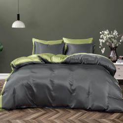 Постільна білизна ДУЕТ ANTHRACITE/PISTACHIO Premium Premium Сатин однотон MERISET - Сімейний на резинці