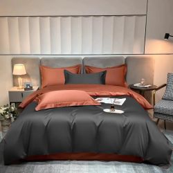 Постільна білизна ДУЕТ ANTHRACITE/GRAPE Premium Premium Сатин однотон MERISET - Сімейний на резинці