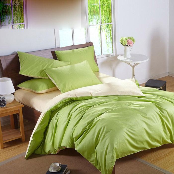 Постільна білизна ДУЕТ Фісташка/Пломбірне морозиво Ранфорс MERISET - Сімейний на резинці