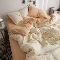 Постільна білизна ДУЕТ Пломбірне морозиво/Крем-брюле Ранфорс MERISET - Сімейний на резинці