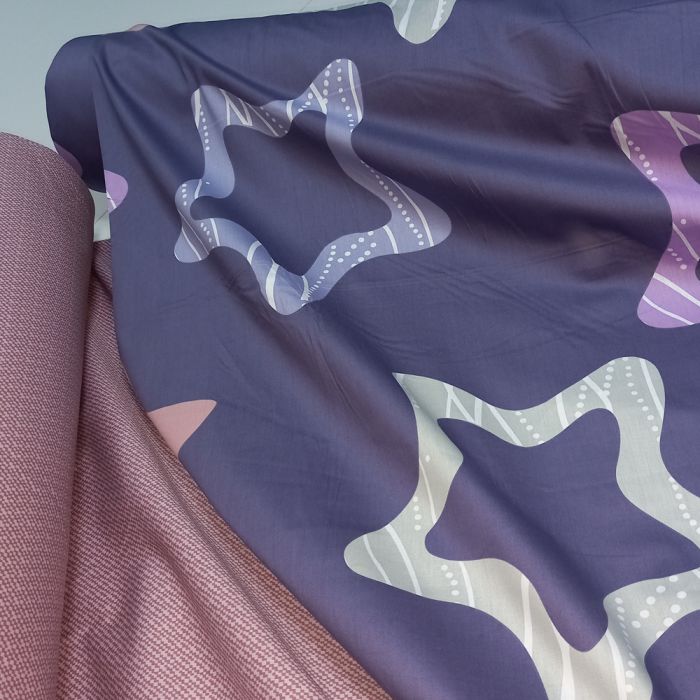 Постільна білизна Фіолетові зірки Сатин MERISET - Сімейний на резинці
