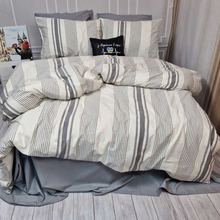 Постільна білизна NOSTALGIC stripe Тенсел/Ранфорс MERISET - Сімейний на резинці