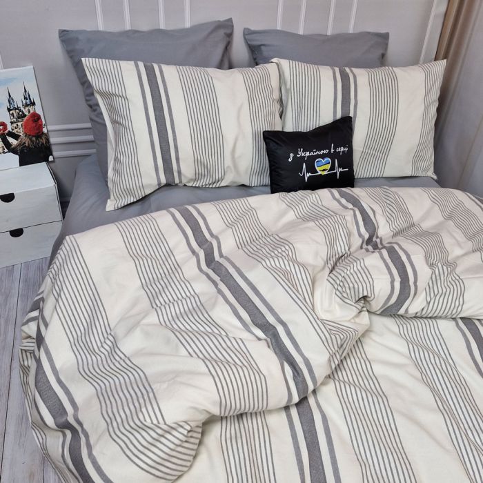 Постільна білизна NOSTALGIC stripe Тенсел/Ранфорс MERISET - Сімейний на резинці