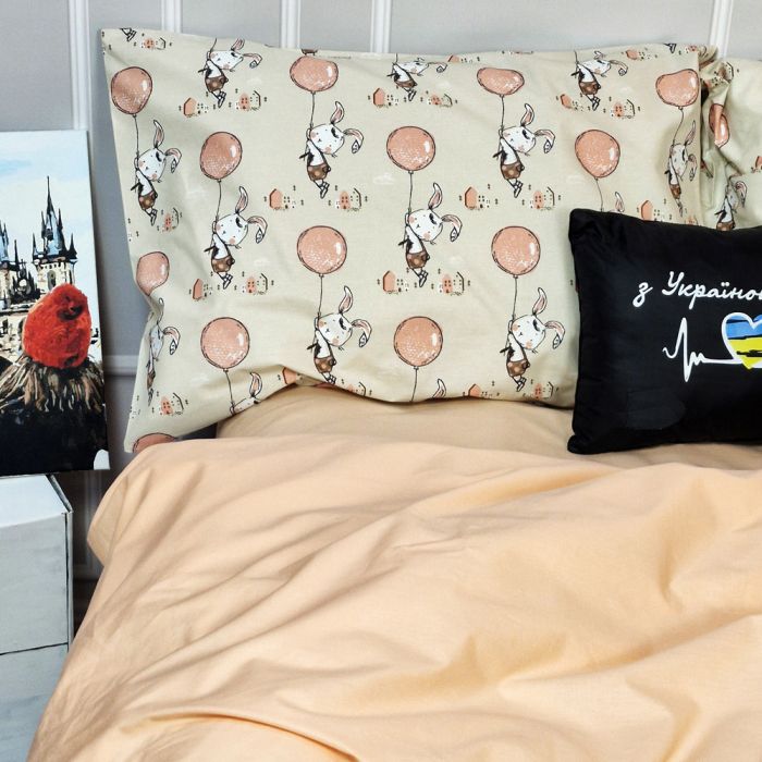 Постільна білизна Персиковий зайчик Ранфорс MERISET - Сімейний на резинці