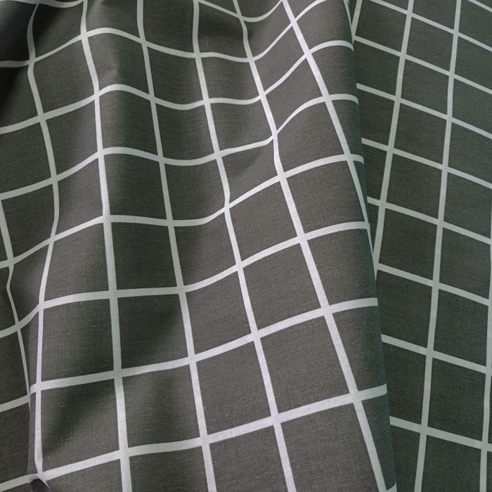 Постільна білизна Клітинка сіра Бязь Люкс MERISET - Сімейний на резинці