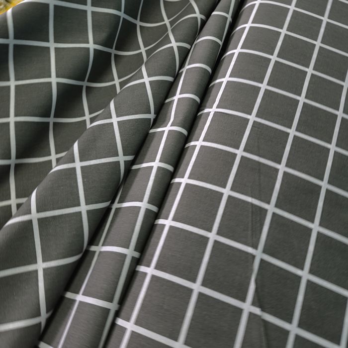 Постільна білизна Клітинка сіра Бязь Люкс MERISET - Сімейний на резинці