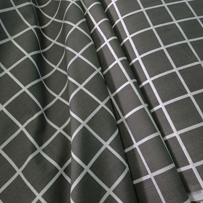 Постільна білизна Клітинка сіра Бязь Люкс MERISET - Сімейний на резинці