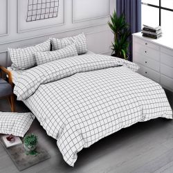 Постільна білизна Клітинка біла Бязь Люкс MERISET - Сімейний на резинці
