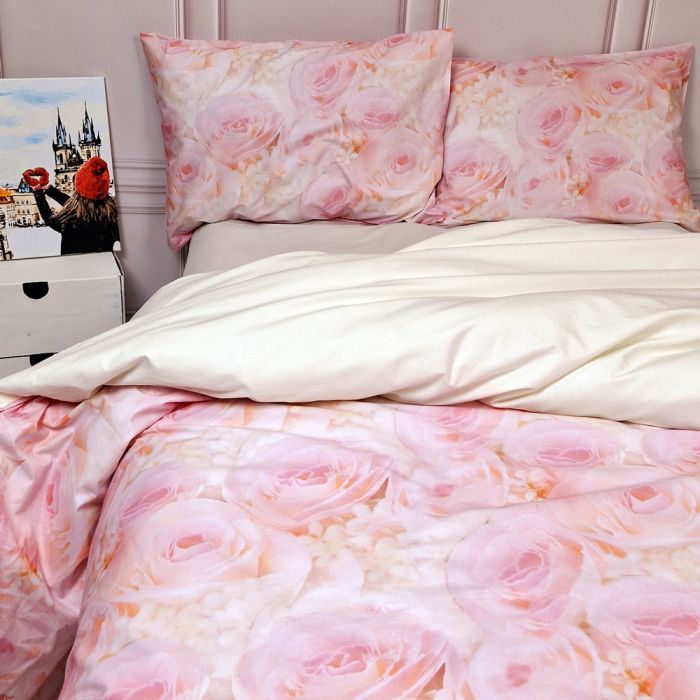 Постільна білизна Трояндовий настрій Ранфорс MERISET - Сімейний на резинці