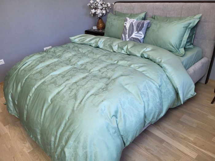 Сатин JACQUARD, PAISLEY GREEN (Полуторний)