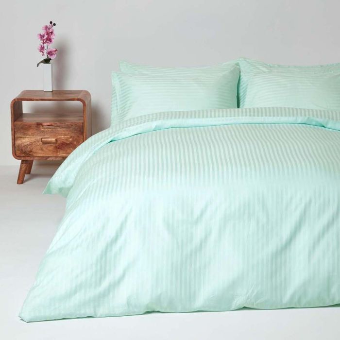 Постільна білизна Бірюзова Сатин страйп MERISET - Сімейний на резинці