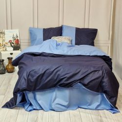 Постільна білизна PREMIERE Темно-синє/Блакить Ранфорс MERISET - Сімейний на резинці