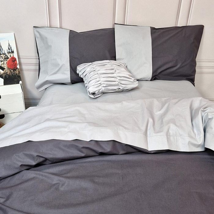 Постільна білизна PREMIERE Антрацит/Сірий Ранфорс MERISET - Сімейний на резинці