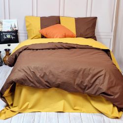 Постільна білизна PREMIERE Коричневий/Охра Ранфорс MERISET - Сімейний на резинці