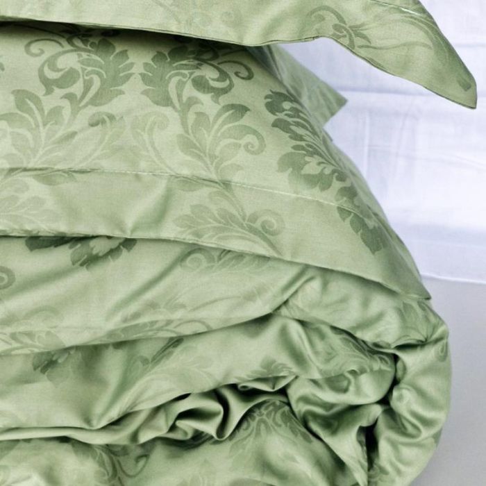Постільна білизна GREEN FOG DAMASK Жакард MERISET - Сімейний на резинці