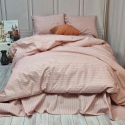 Постільна білизна Рожевий страйп Бязь Люкс MERISET - Сімейний на резинці
