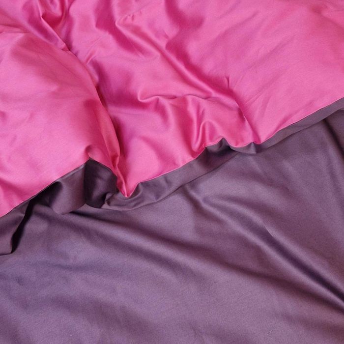 Постільна білизна ДУЕТ VIOLET FLOWER/BERRY Premium Сатин однотон MERISET - Сімейний на резинці