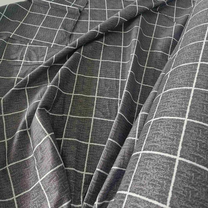 Постільна білизна Сіра клітинка Сатин MERISET - Сімейний на резинці