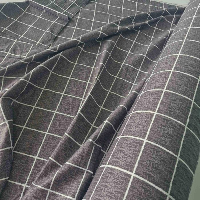 Постільна білизна Сіра клітинка Сатин MERISET - Сімейний на резинці