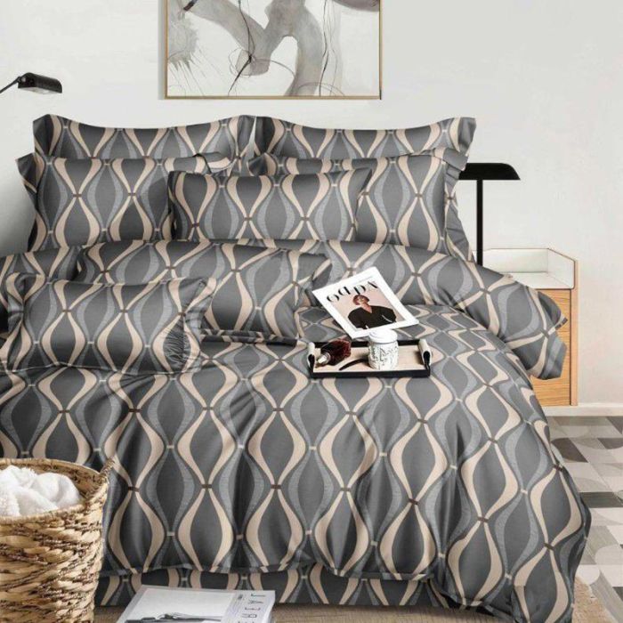 Постільна білизна Сіра хвиля Сатин MERISET - Сімейний на резинці