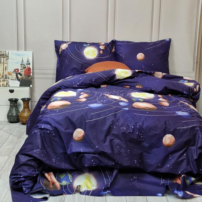 Постільна білизна Планети Сатин MERISET - Сімейний на резинці
