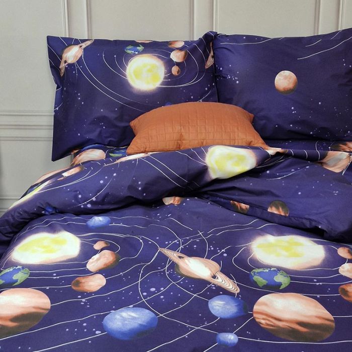 Постільна білизна Планети Сатин MERISET - Сімейний на резинці