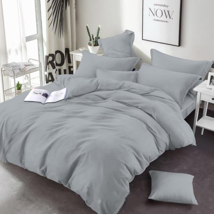 Постільна білизна Сіра однотонна Бязь MERISET - Сімейний на резинці