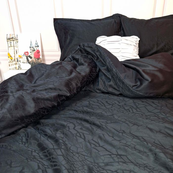 Постільна білизна Жакард BLACK ELEGANT сатин MERISET - Сімейний на резинці
