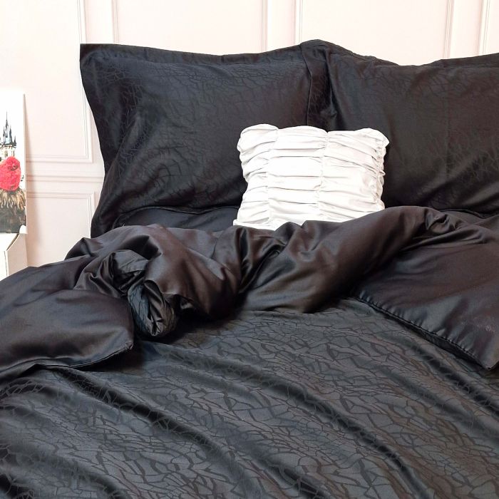 Постільна білизна Жакард BLACK ELEGANT сатин MERISET - Сімейний на резинці