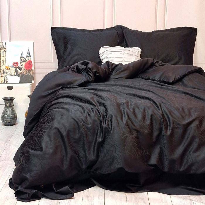Постільна білизна Жакард BLACK ELEGANT сатин MERISET - Сімейний на резинці